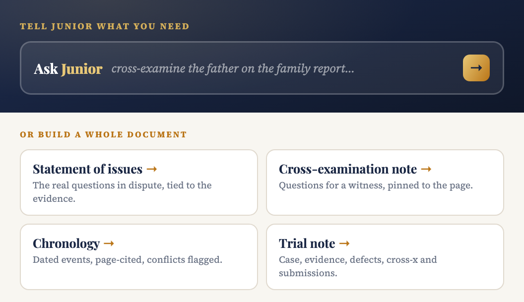 Ask Junior — every answer pinned to its page in the brief